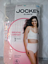 Jockey Elance Breathe 3 comfort Briefs 100 cotton Pointelle sz 9 Gray Pink mix