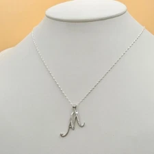 Solid 925 Sterling Silver CZ Initial Cursive Letter Pendant Chain Necklace A B C