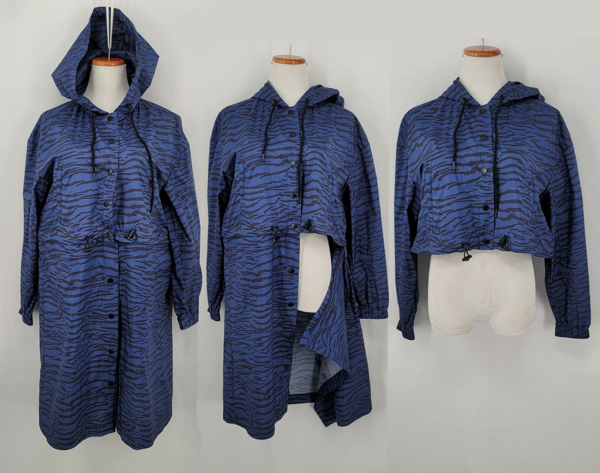 DKNY Womens Blue Convertible Raincoat Hooded Windbreaker Coat
