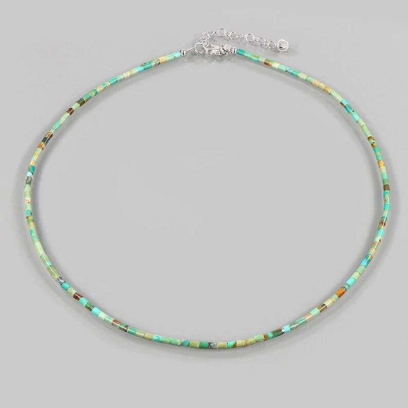 Natural Green Turquoise Smooth Tube Shape Gemstone Beaded Handmade Necklace 18" - Image 2 of 4