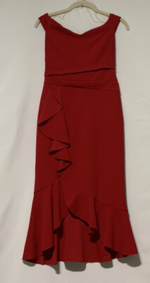honey and rosie red dress Honey and Rosie Sleeveless Shirred Mid-Riff A-Line Dress