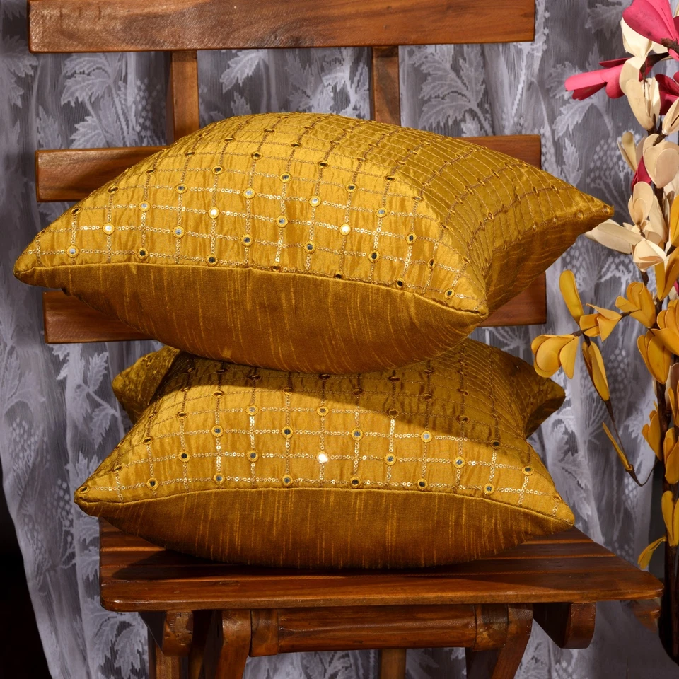 living room gold decorative pillow 18x18 mustard yellow throw pillow for sofa 2p - Image 2 of 4