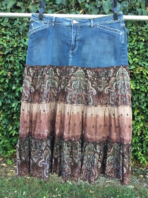 Women’s Upcycled Denim Skirt Handmade Western Cowgirl Skirt Size 20W  Stretch