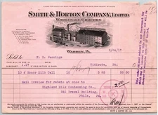 1917 Warren, PA Letterhead Smith & Horton Co Grocers w/ Vignette Honor Milk