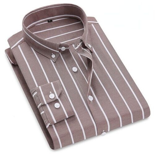 Camisa Oxford De Rayas Anchas De Manga Larga Para Hombre
