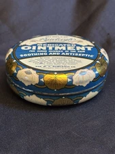 Vintage Rawleigh’s Medicated Ointment Tin 5 oz Floral Blue Yellow 1930s-40s