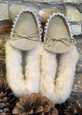 Women's Luxury Sheepskin Moccasin House Shoes Slippers Rubber Sole UK Made