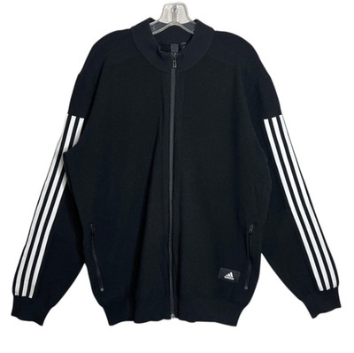 Adidas ID Knit Bomber Jacket Mens XL Black 3 Stripes Activewear Athleisure Nylon