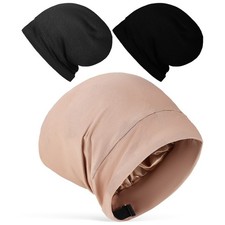 3 Pcs Satin Hair Bonnet for Sleeping Silk Cap Wrap Adjustable Bonnets