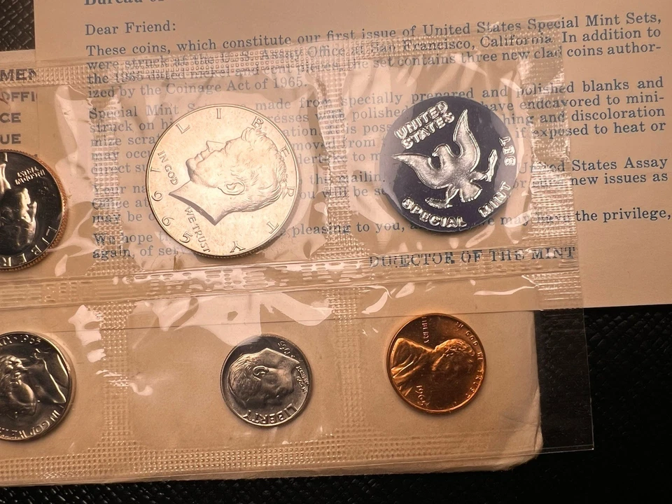1965 Special Mint Mint Set SMS 5 BU Coins 40% Silver Kennedy Original Envelope - Image 4 of 4