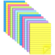 12 Pack Lined Sticky Notes 4x6 Bright Colors Self-Stick Memo Pads Bulk 12 Count
