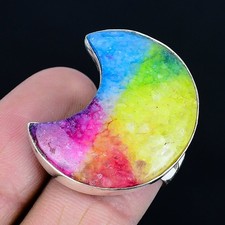 Pleasing Rainbow Solar Quartz Gemstone 925 Sterling Silver Ring Size 6.5