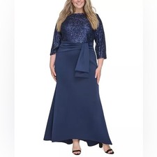 NWT Eliza J. Plus Size Sequin-Bodice Gown Midnight Blue maxi Dress size 20W