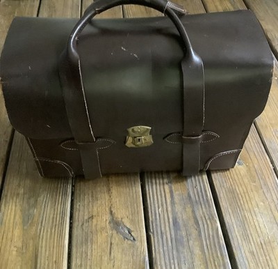 VTG Bag Leather Traveling Doctors Bag Hard Leather Brown 12x16x6.5
