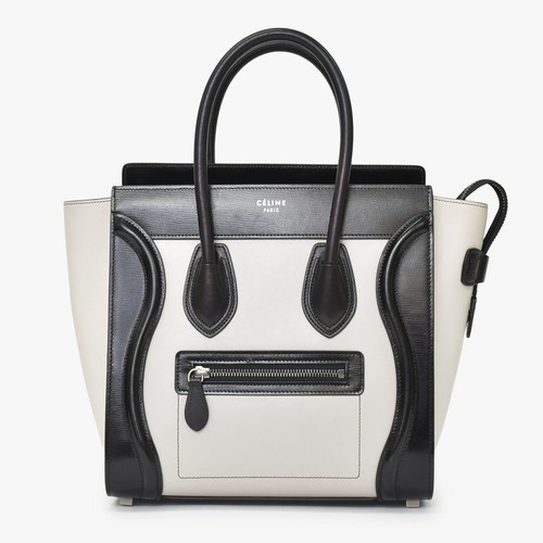 CELINE Micro Shopper Luggage Handbag Black Leather Excellent From Japan