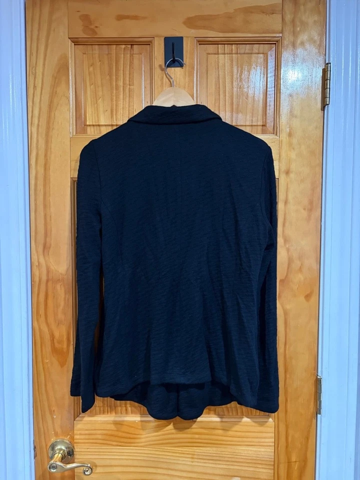 EILEEN FISHER Minimalist Black Textured Knit Blazer Jacket Medium M Made in USA - Image 3 of 4