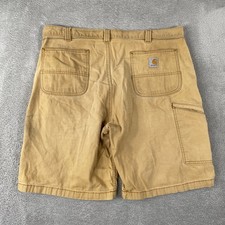 Carhartt Carpenter Shorts Mens 38 Tan Baggy Thrashed Relaxed Fit Canvas Workwear
