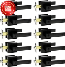 10 Pack Matte Black Privacy Door Levers Square Plate Bed & Bath Interior Locks