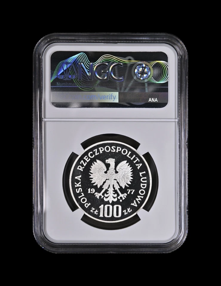 POLONIA. 1977, 100 Zlotych, Plata - NGC PF67 - Bisonte Europeo, RARO PROBADO Foto 4 de 4