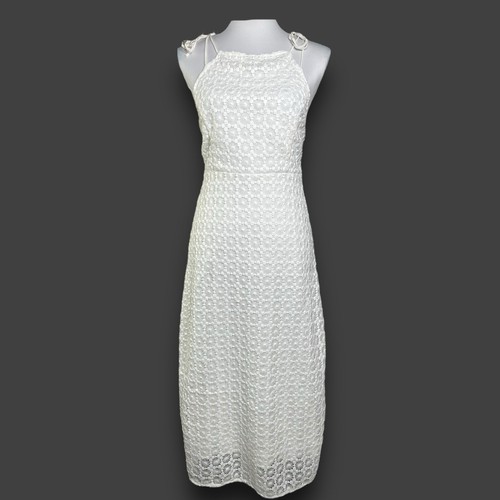 Abito Camila Coehlo M Solaris bianco pizzo all'uncinetto preppy viaggio resort midi
