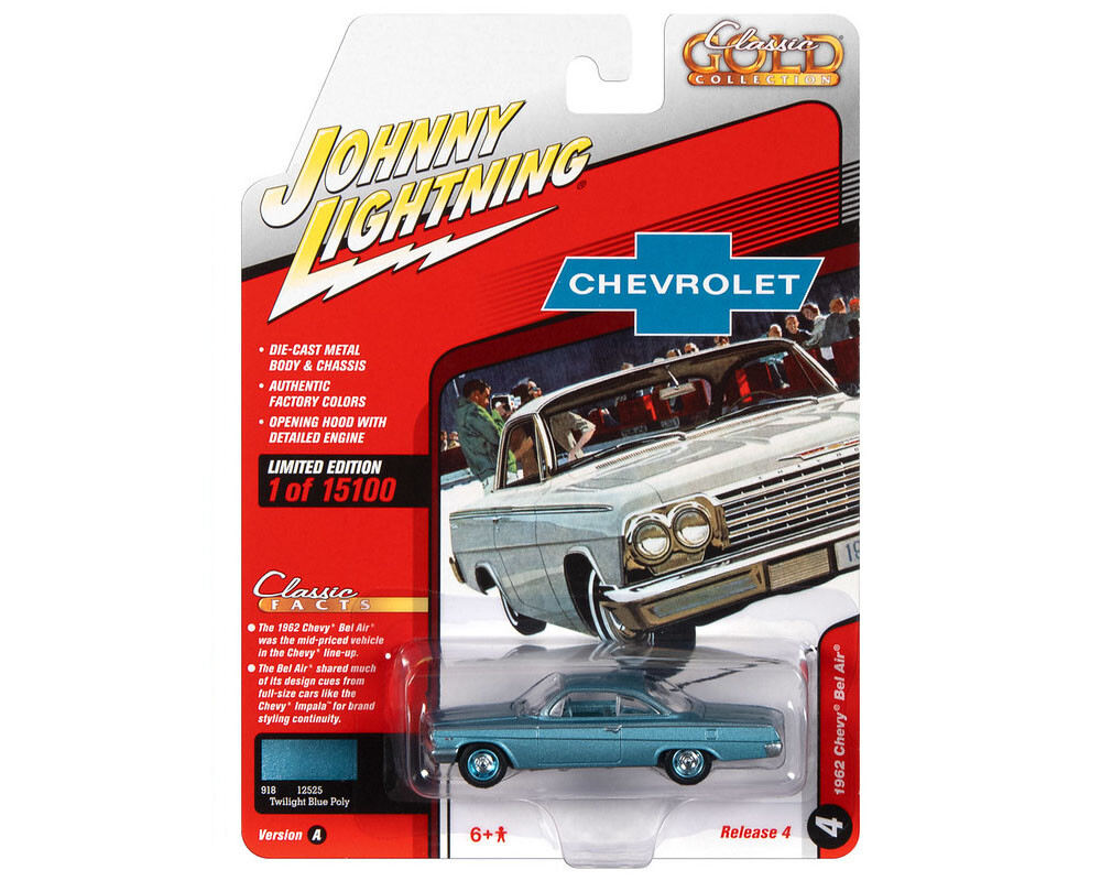  JOHNNY LIGHTNING JLSP187 A 1962 CHEVROLET BEL AIR 1/64 DIECAST MODEL CAR BLUE