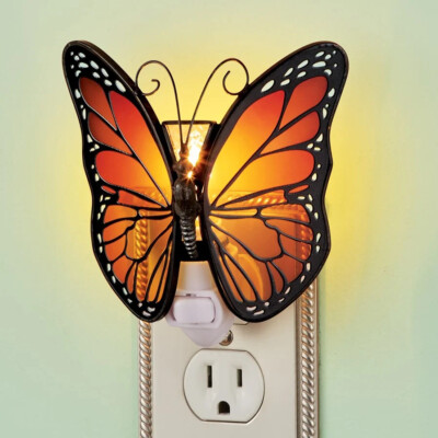 Stained Glass Style Monarch Butterfly Night Light Wall Plug In Light Home Decor