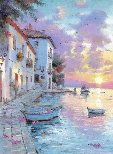 original drawing 30 x 40 cm 22BdV artwork oil paints modern landscape sunset