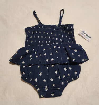 NWT Old Navy Star Print Smocked Ruffled Bubble Romper 1PC 6-12 Months Baby Girl