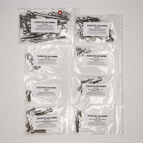 Kit vis inox Suzuki RG250 Gamma 1983-1987 moteur haut de gamme