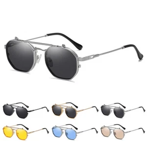 Lunettes de soleil géométriques carrées Flip Up Hommes Femmes Doubles Verres de soleil Steampunk