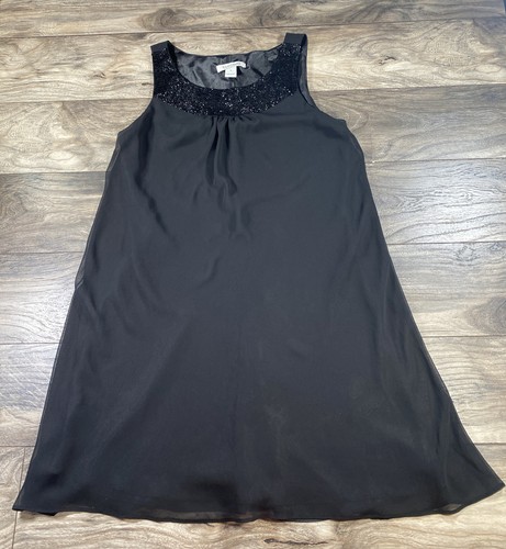 White House Black Market Dress Womens 4 Black Sleeveless Beaded Round Neck Night