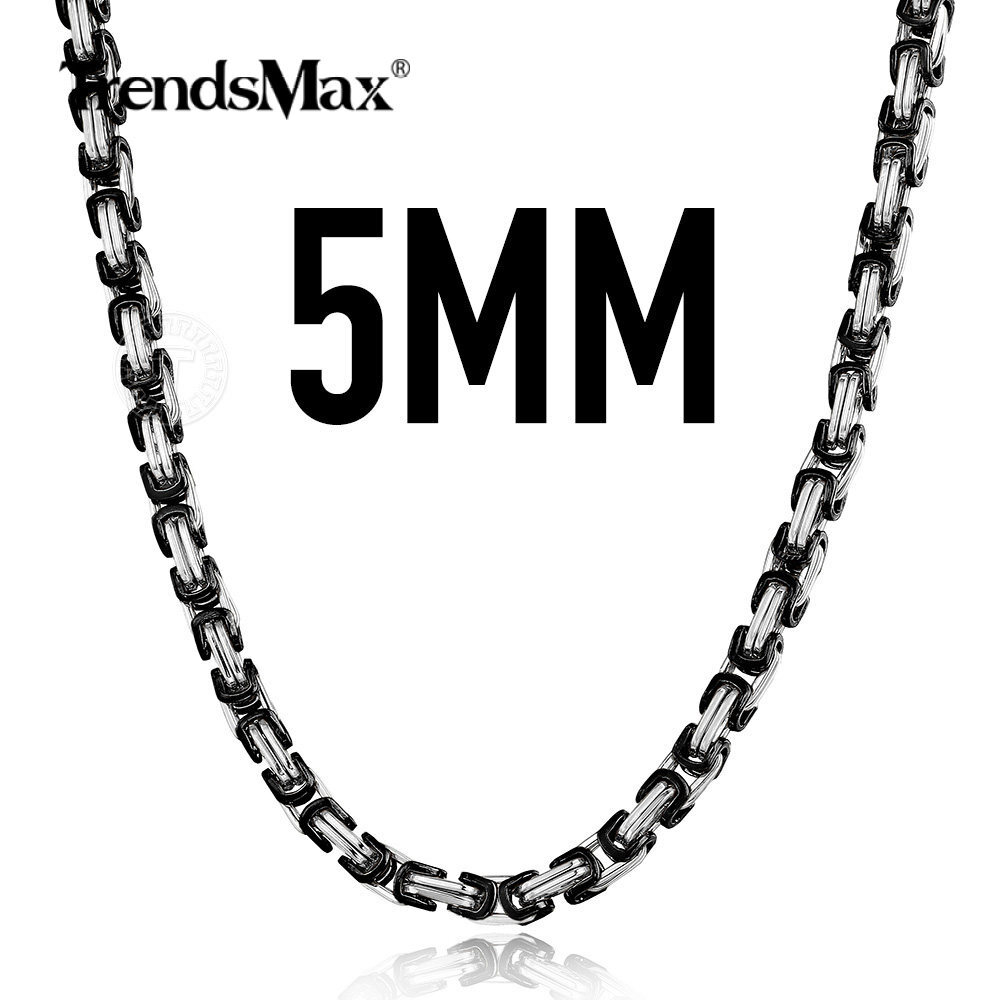 5mm Men's Byzantine Box Link Necklace 316L Stainless Steel Chain Gift 18-30