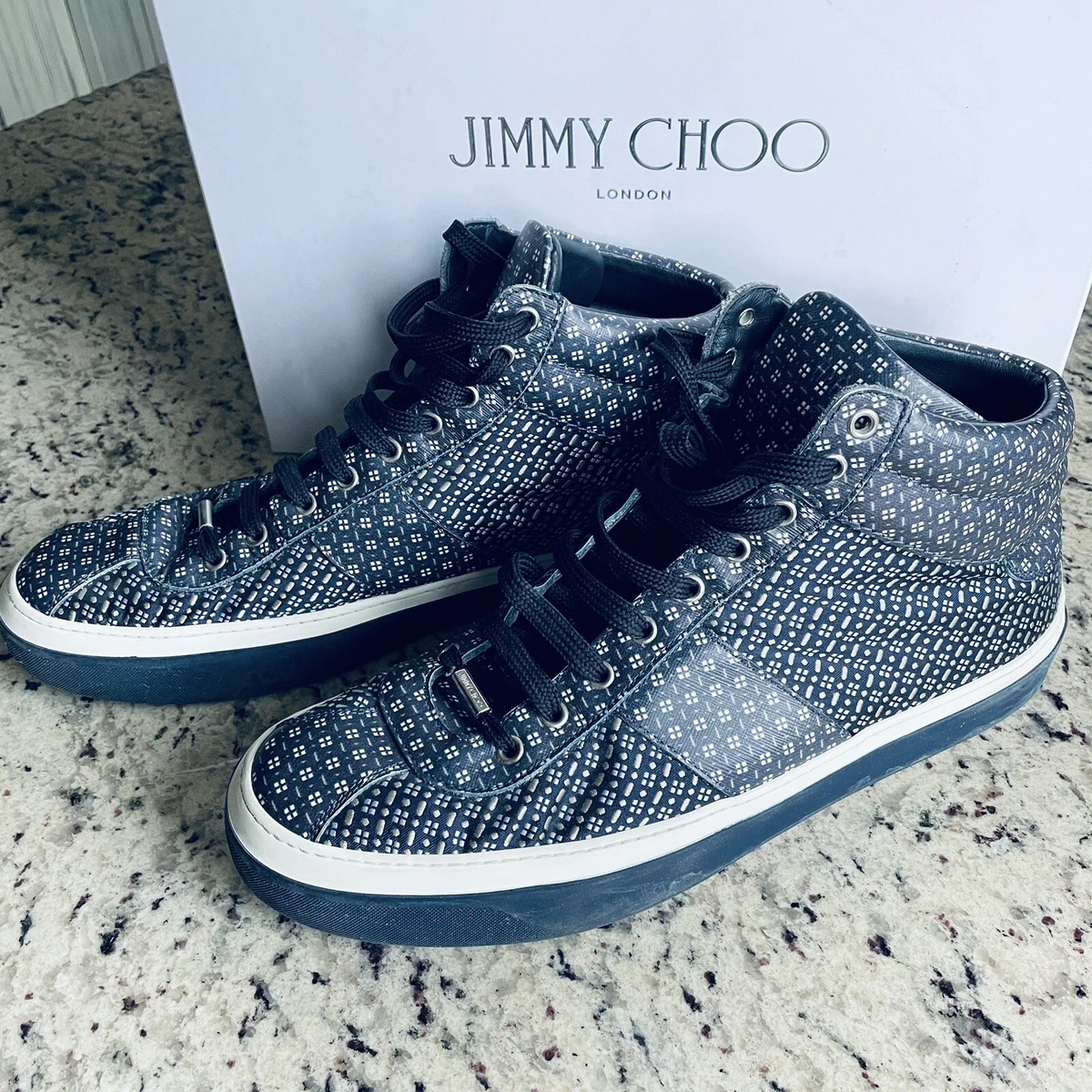 JIMMY CHOO PATTERN HIGH TOP BLUE SNEAKER MENS SHOES $995