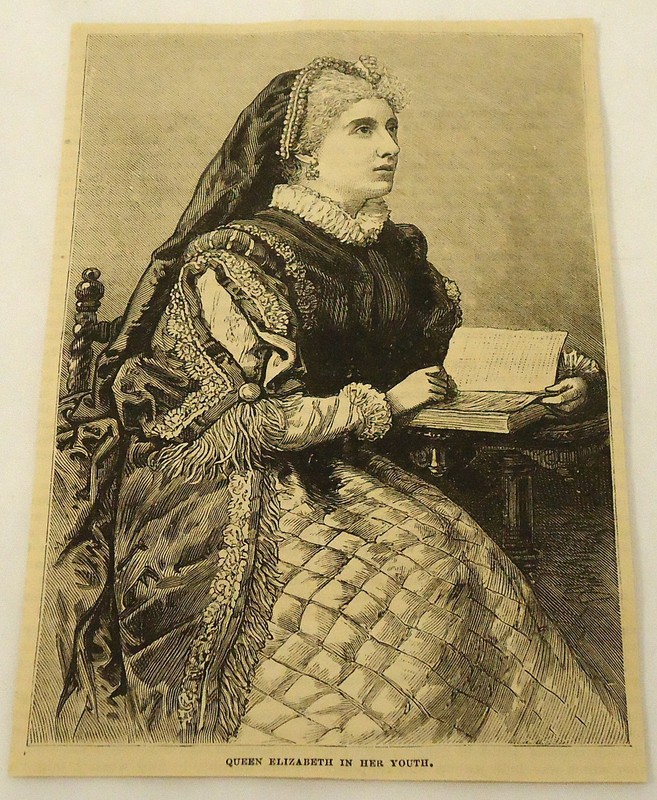 1881 magazine engraving ~ PORTRAIT OF QUEEN ELIZABETH in her youth