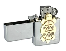 Tribal Turtle Soapstone Carved Flip Top Chrome Oil Lighter Wind Resistant Flame