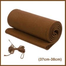38cm Genuine Leather Warm Hand Sewing Car Steering Wheel Cover Velvet Soft Brown