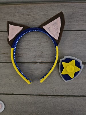 Paw Patrol Chase Birthday Party Costume Headband Pup Tag Badge Set Handmade