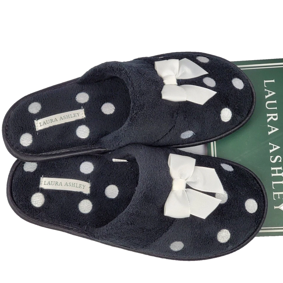 Zapatillas sin cordones Laura Ashley para mujer X-Large 9,5-10,5 negras blancas con lazo a lunares Foto 3 de 4