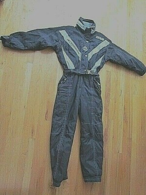 Vintage Colmar Woman's BLACK & SILVER One-piece Insulated SKI SUIT ~ Size 8