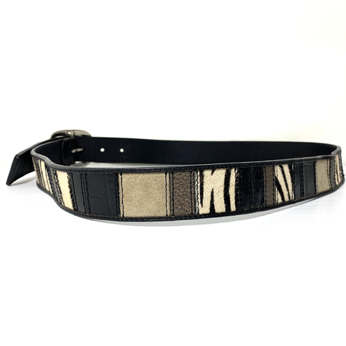 Fossil Women's Belt Large Black Brown Patchwork Fur Leopard Casual Jeans Ladies - Picture 3 of 11