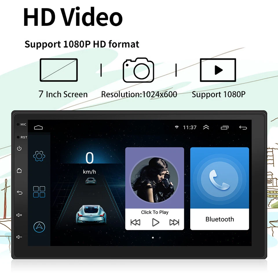 7" Android 11 For Apple Carplay Car Stereo Radio GPS WiFi 2Din w/Back Up Camera - Image 4 of 4