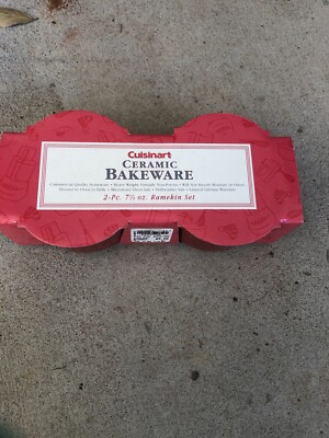 2 Cuisinart CHEF'S CLASSIC Red Stoneware Ceramic RAMEKINS Bakeware 9 oz NIB
