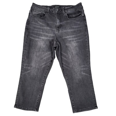Judy Blue Jeans Womens 14W 33x21 Skinny Fit Capri Distressed Black Whiskered