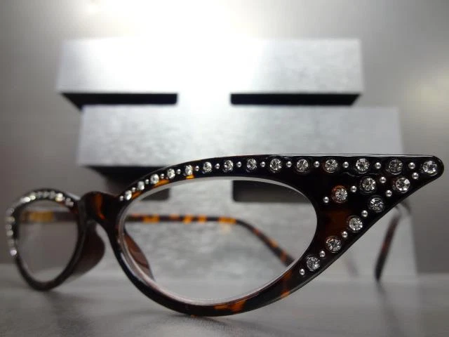 Mujer Elegante Retro OJO DE GATO LECTURA GAFAS LECTORES Bling Marco Tortuga Foto 3 de 4