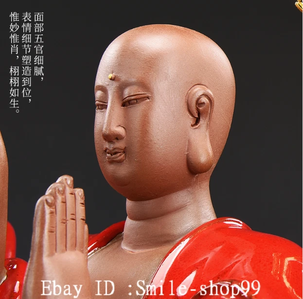 Estatua de Buda de 13" Antigua Dehua Color Porcelana Dorado Tang Seng San Zang Ksitigarbha Foto 3 de 4