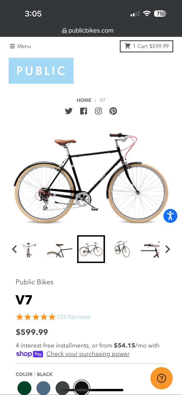 Public bike V7 Black Brand New In Box
