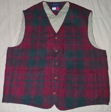VTG TOMMY HILFIGER RED PLAID WOOL COTTON VEST MEN'S LARGE 90s Y2K QUILT LINED