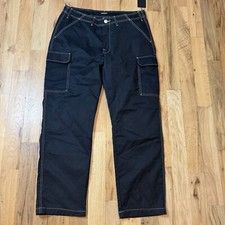 New True Religion Brand Men's Travertine Black Cargo Pants Size 36x32 White 159
