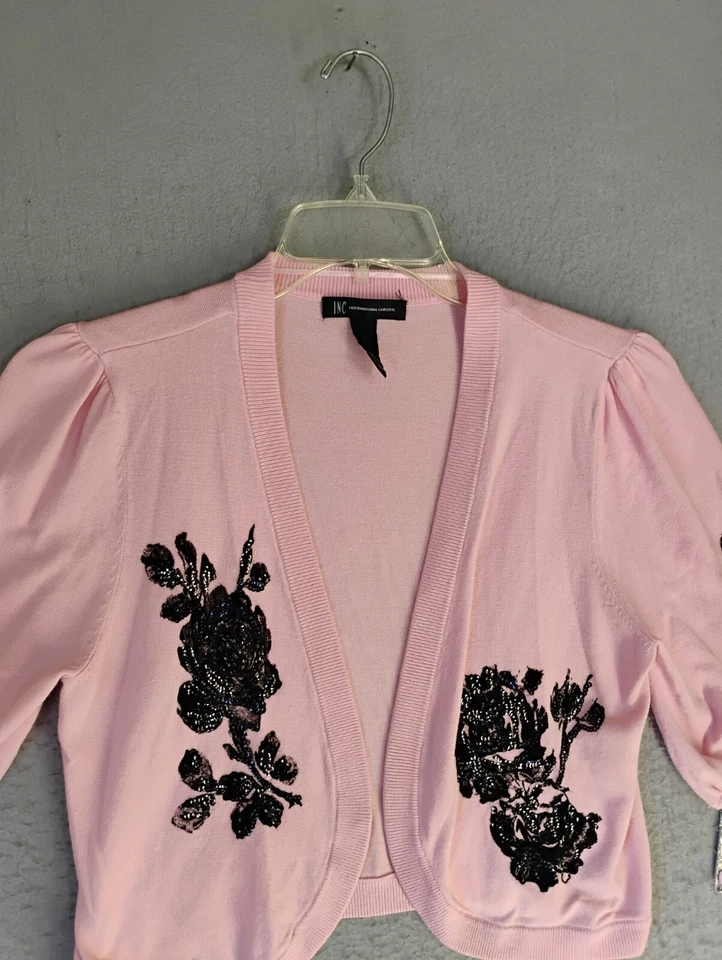 Cárdigan corto INC International Concepts para mujer XL rosa floral lentejuelas Foto 2 de 4