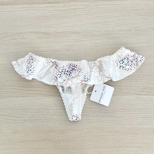Pleasure State Kaleidoscope Skirted Thong Size M White Multi Mesh Embroidery New - Picture 6 of 9